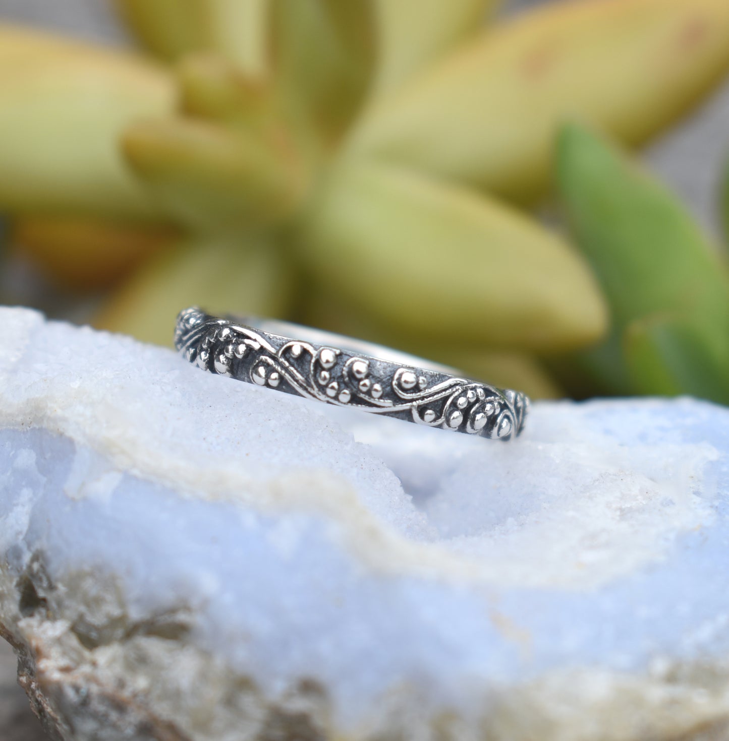 Art Nouveau Ring- Bali Bead Ring, Dot Ring, Stack Ring, Boho Ring- Silver Ring
