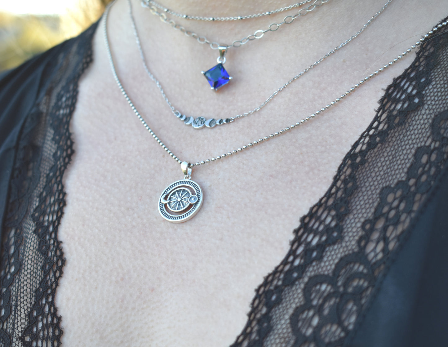 Astrology Wheel Necklace-Sun, Moon, Earth-Tarot Wheel of Fortune