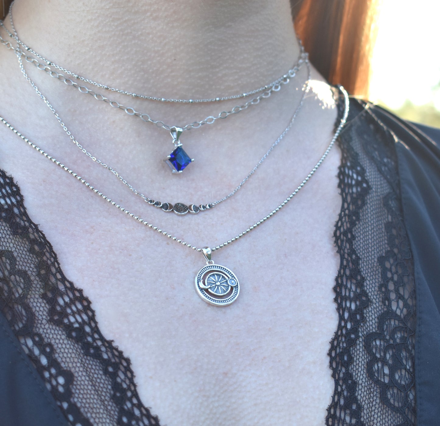 Astrology Wheel Necklace-Sun, Moon, Earth-Tarot Wheel of Fortune