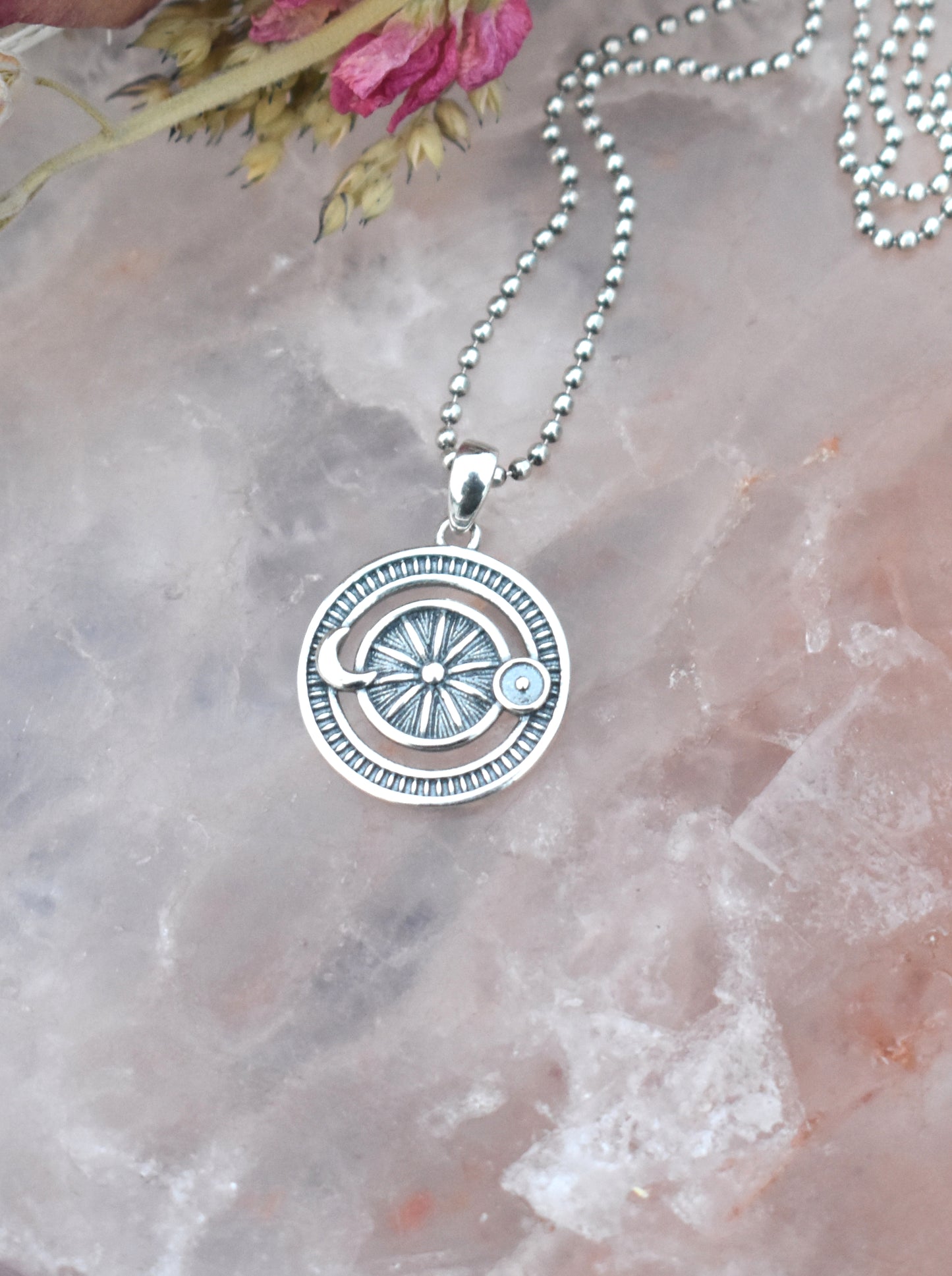 Astrology Wheel Necklace-Sun, Moon, Earth-Tarot Wheel of Fortune
