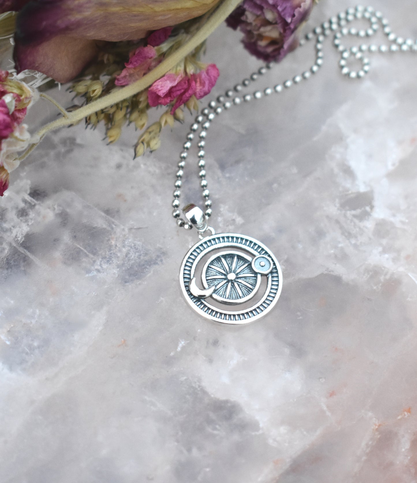 Astrology Wheel Necklace-Sun, Moon, Earth-Tarot Wheel of Fortune