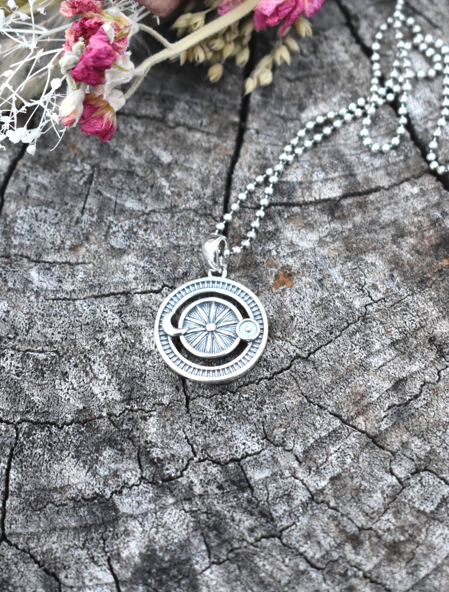 Astrology Wheel Necklace-Sun, Moon, Earth-Tarot Wheel of Fortune