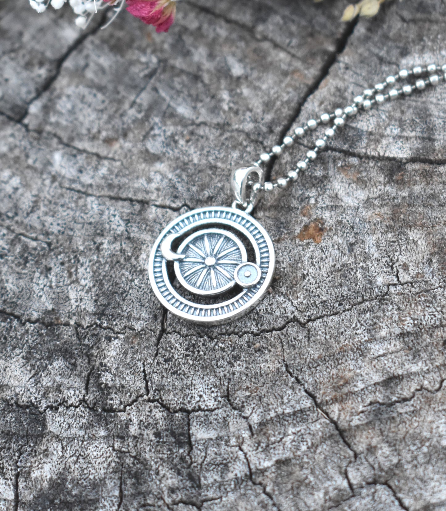 Astrology Wheel Necklace-Sun, Moon, Earth-Tarot Wheel of Fortune