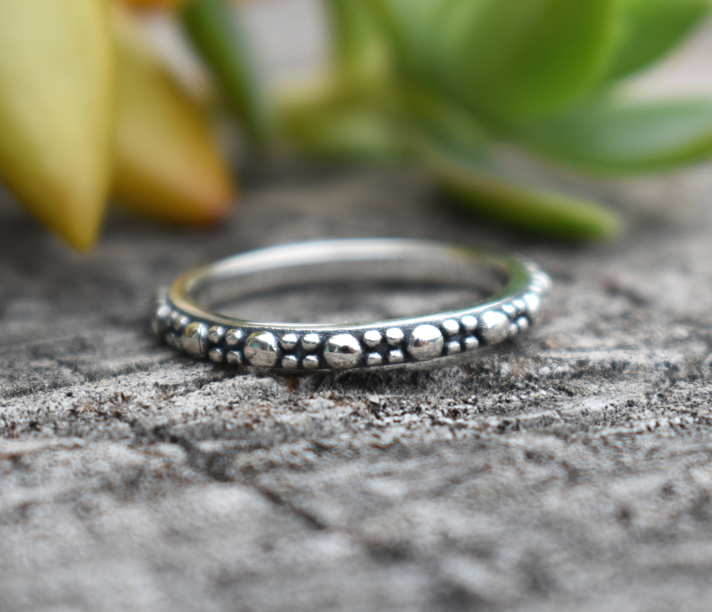 Bali Bead Ring- Beaded Ring, Dotted Ring, Boho Ring- Sterling Silver Ring