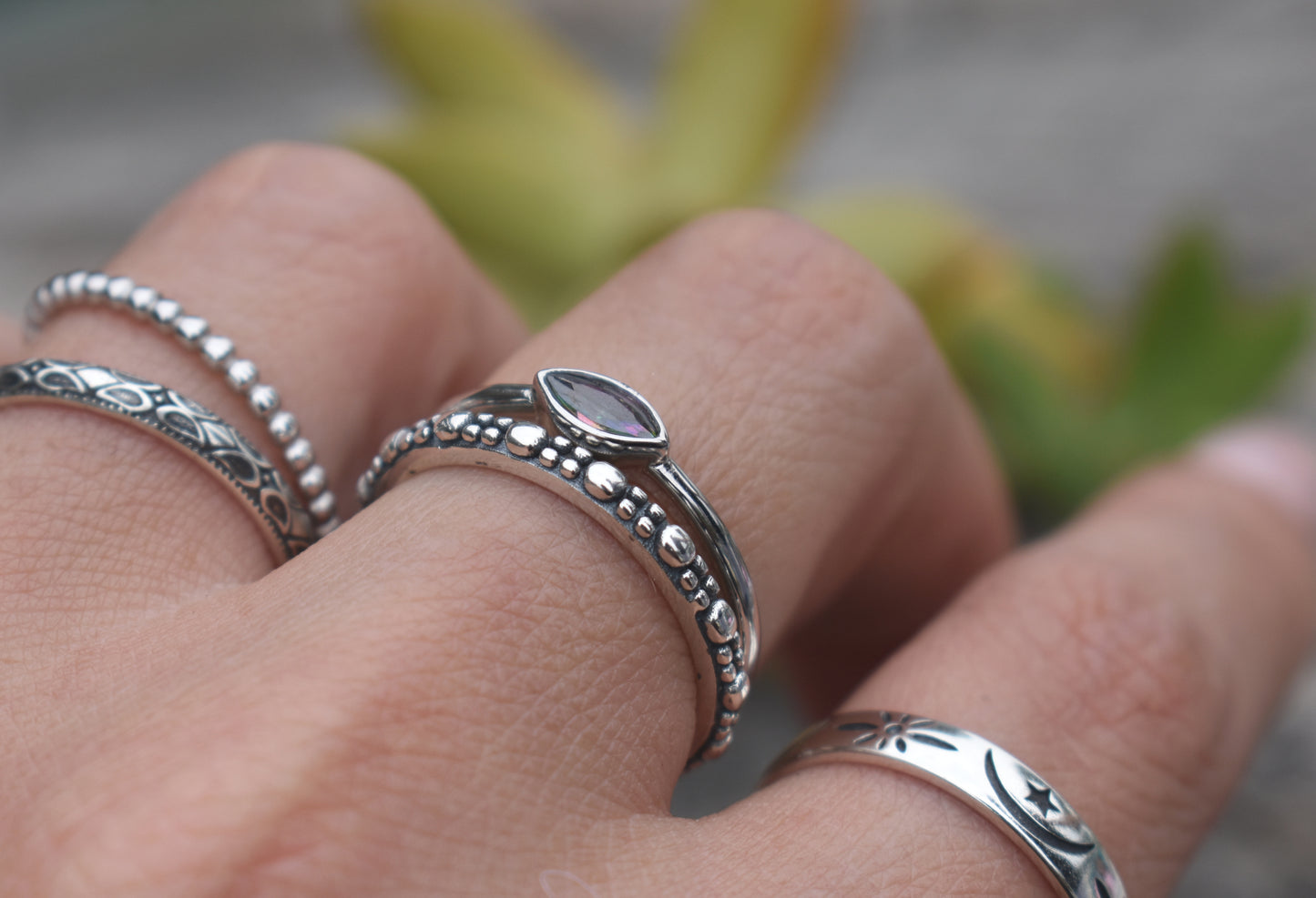 Bali Bead Ring- Beaded Ring, Dotted Ring, Boho Ring- Sterling Silver Ring