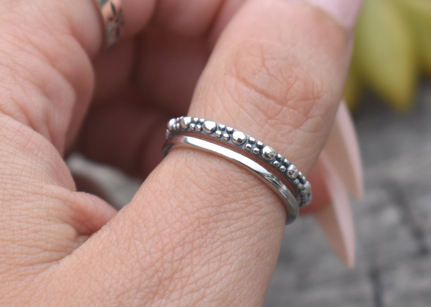 Bali Bead Ring- Beaded Ring, Dotted Ring, Boho Ring- Sterling Silver Ring