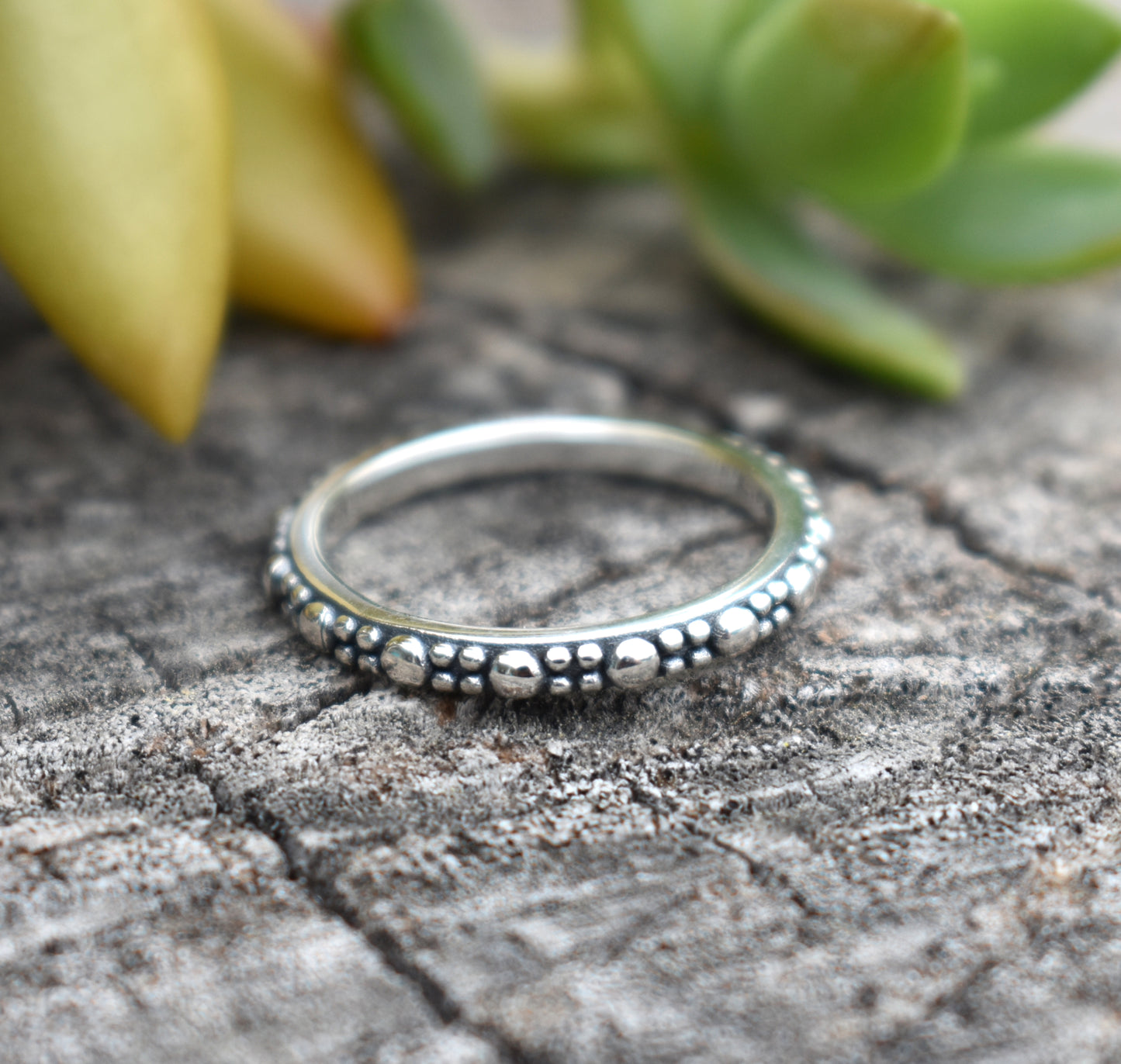 Bali Bead Ring- Beaded Ring, Dotted Ring, Boho Ring- Sterling Silver Ring
