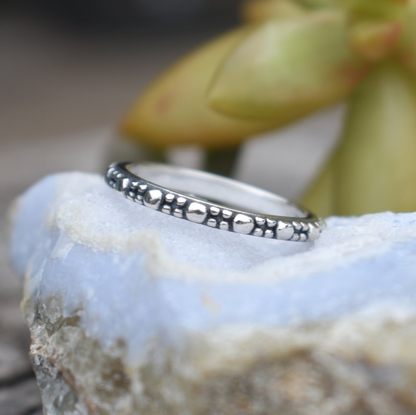 Bali Bead Ring- Beaded Ring, Dotted Ring, Boho Ring- Sterling Silver Ring