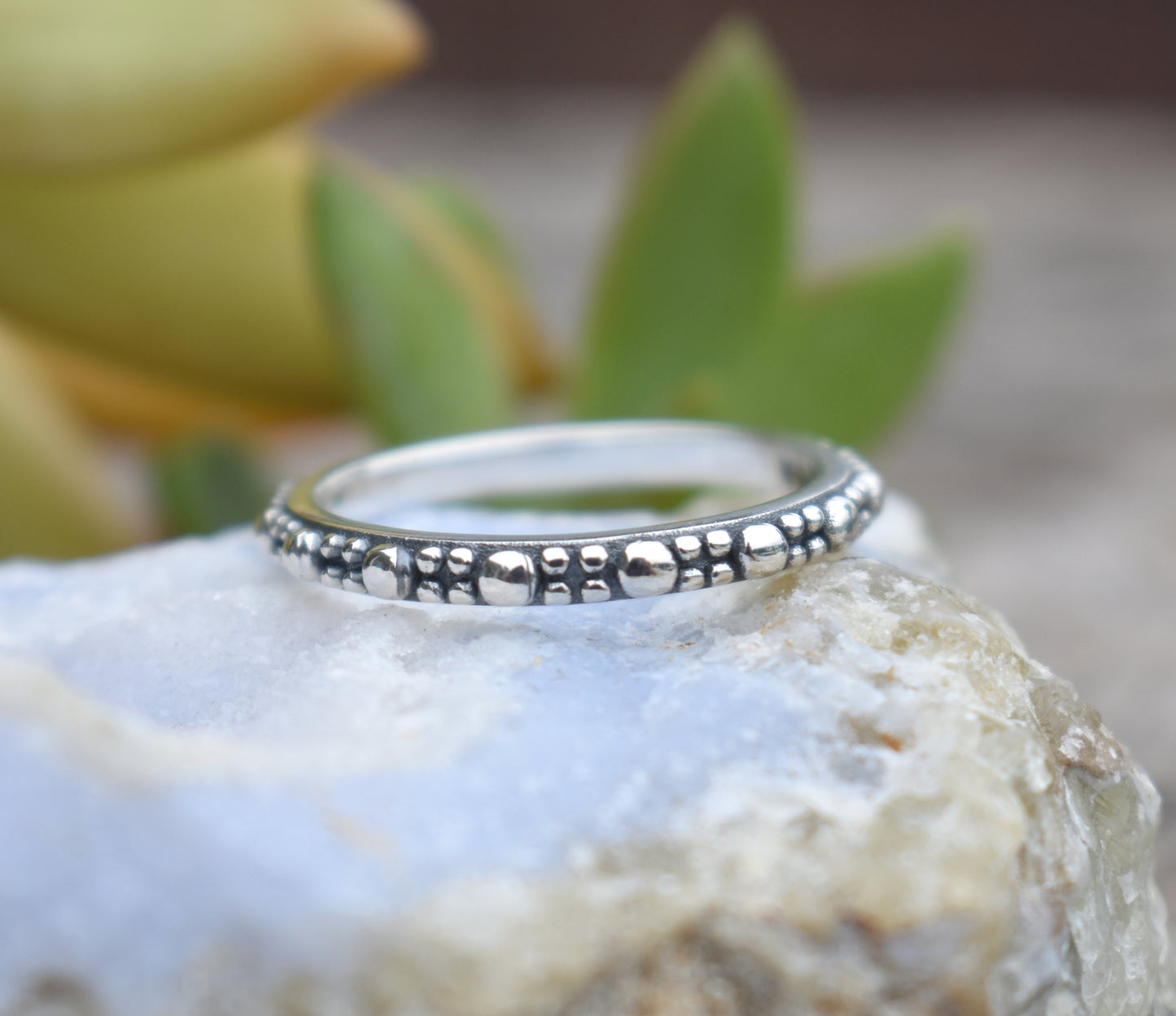 Bali Bead Ring- Beaded Ring, Dotted Ring, Boho Ring- Sterling Silver Ring