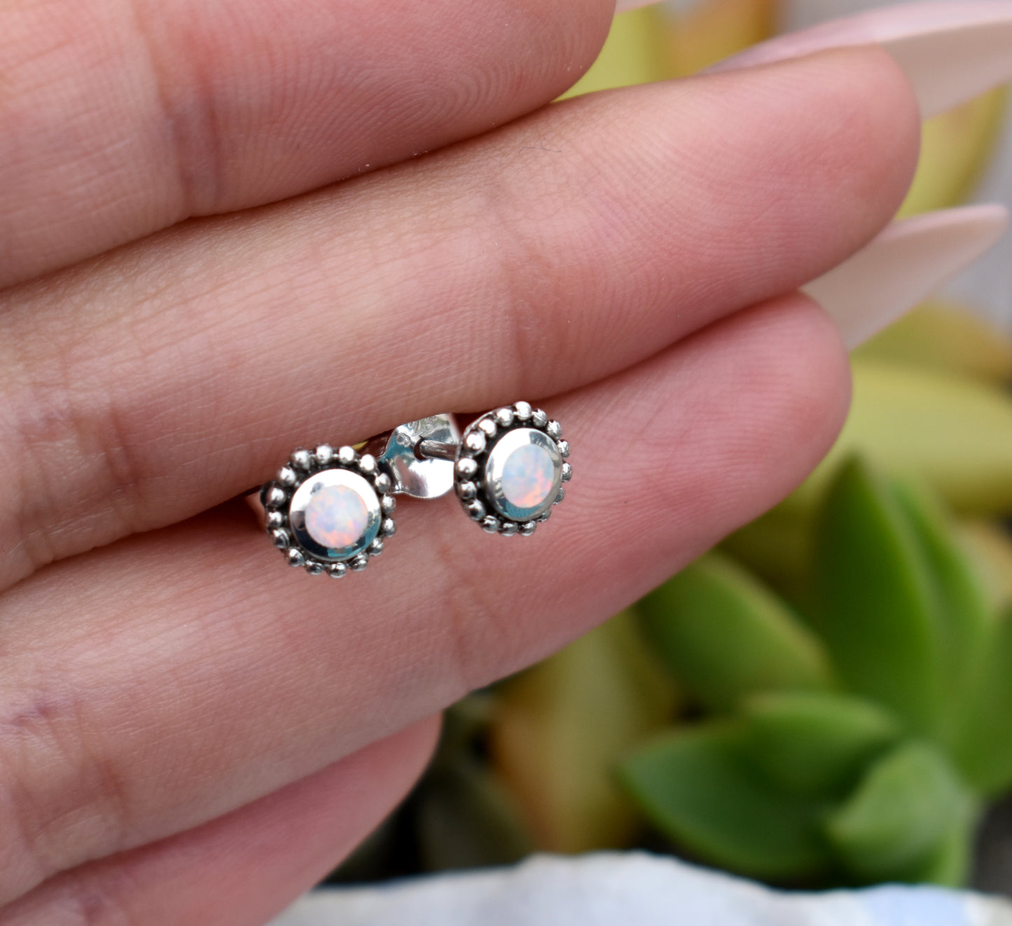 Opal Studs- Blue Opal Studs, Opal Earrings, Opal Posts, Tiny Opal Studs, Opal Jewlery, October Birthstone