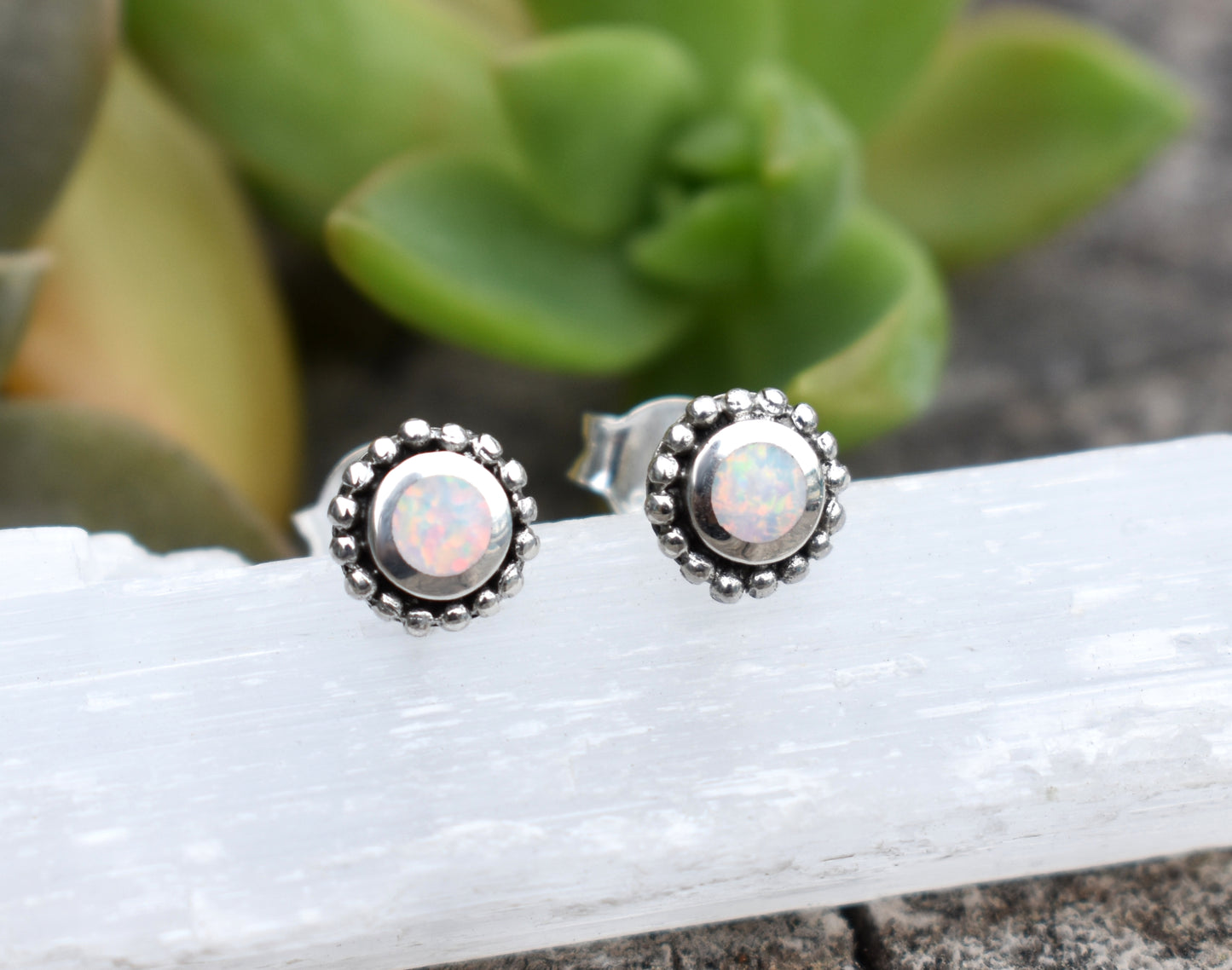 Opal Studs- Blue Opal Studs, Opal Earrings, Opal Posts, Tiny Opal Studs, Opal Jewlery, October Birthstone