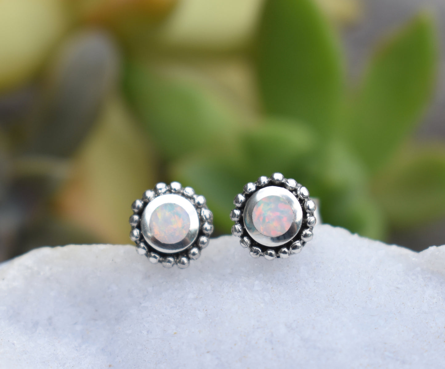 Opal Studs- Blue Opal Studs, Opal Earrings, Opal Posts, Tiny Opal Studs, Opal Jewlery, October Birthstone