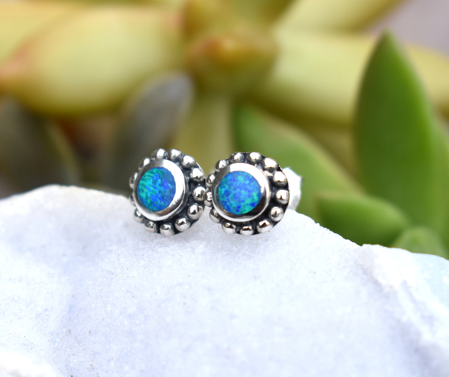 Opal Studs- Blue Opal Studs, Opal Earrings, Opal Posts, Tiny Opal Studs, Opal Jewlery, October Birthstone