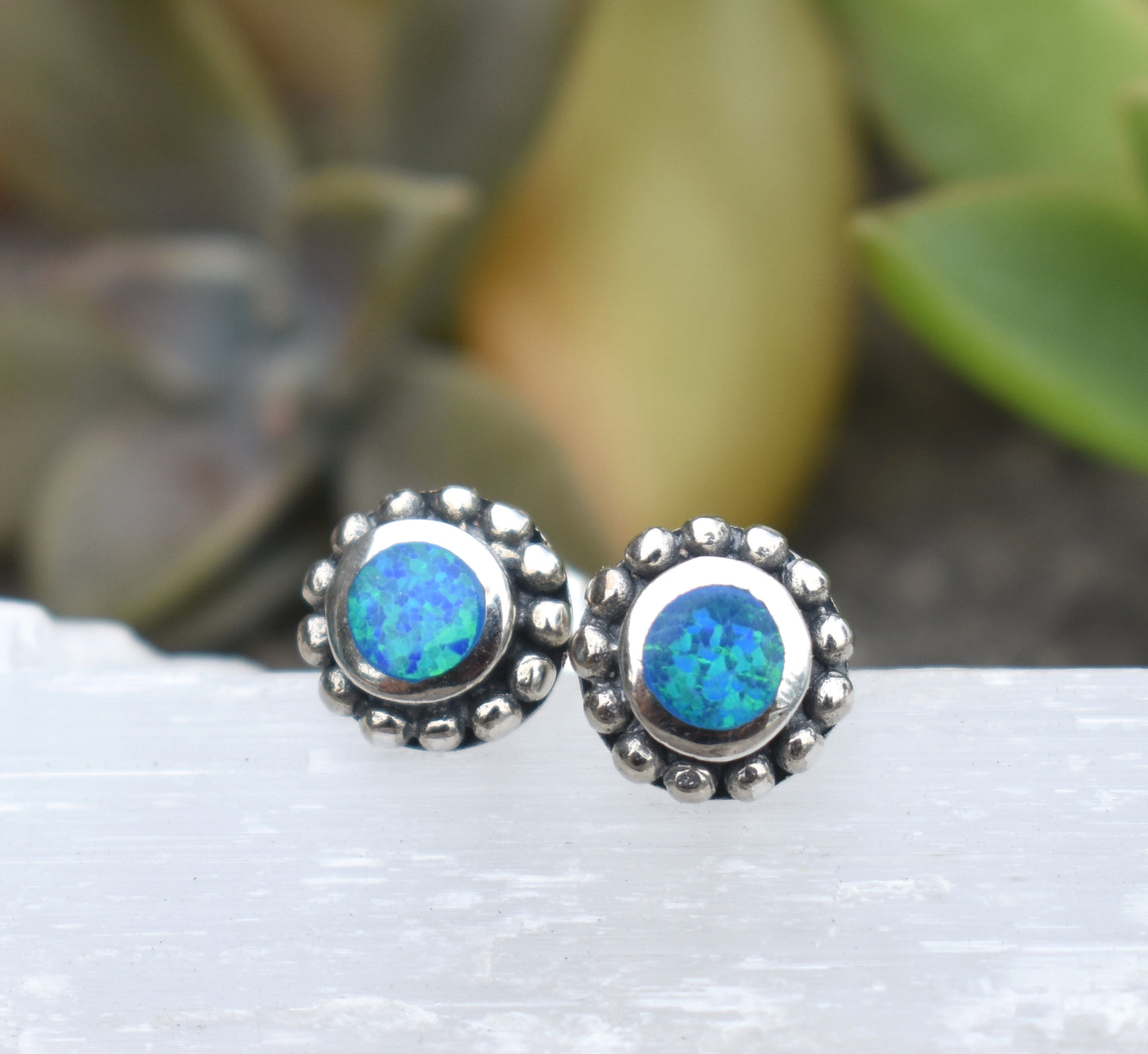 Opal Studs- Blue Opal Studs, Opal Earrings, Opal Posts, Tiny Opal Studs, Opal Jewlery, October Birthstone