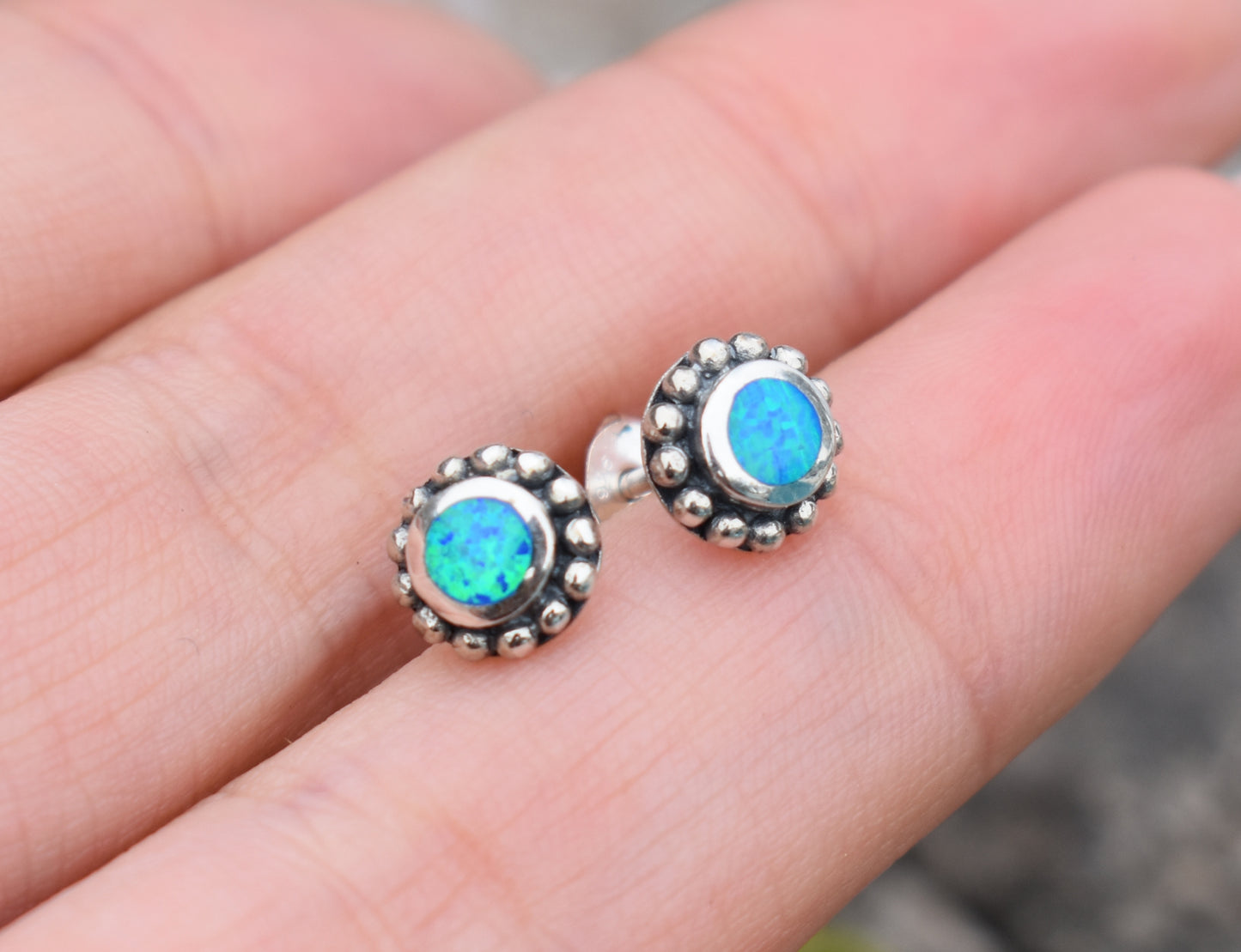 Opal Studs- Blue Opal Studs, Opal Earrings, Opal Posts, Tiny Opal Studs, Opal Jewlery, October Birthstone