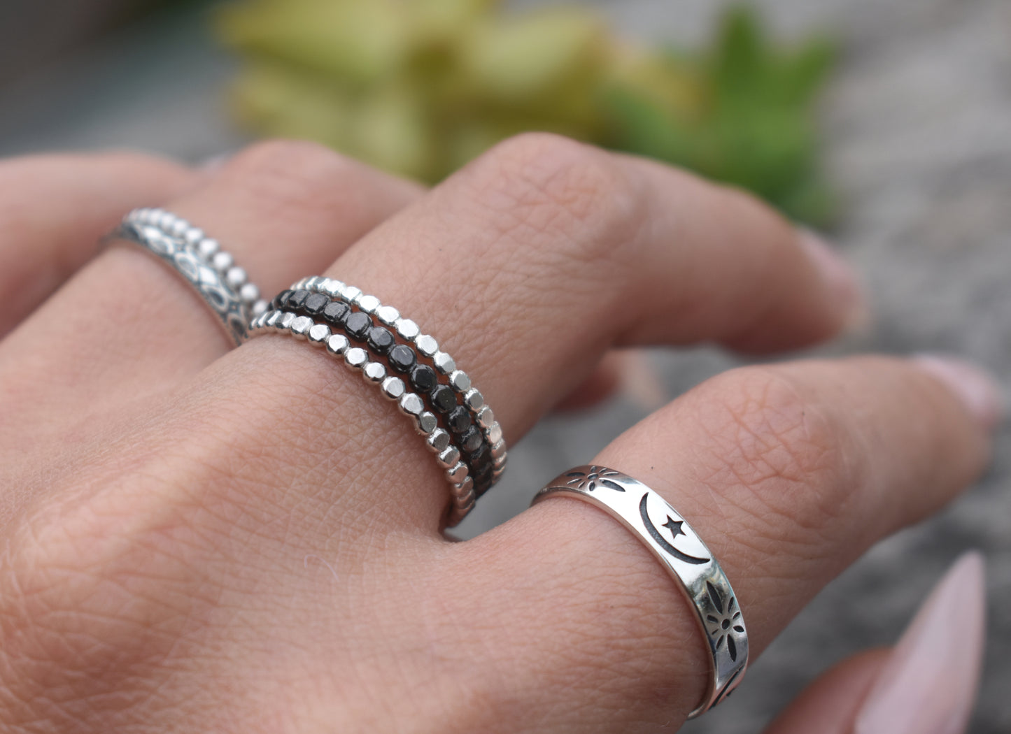 Silver Bead Ring- Flat Bead Ring, Boho Ring- Sterling Silver