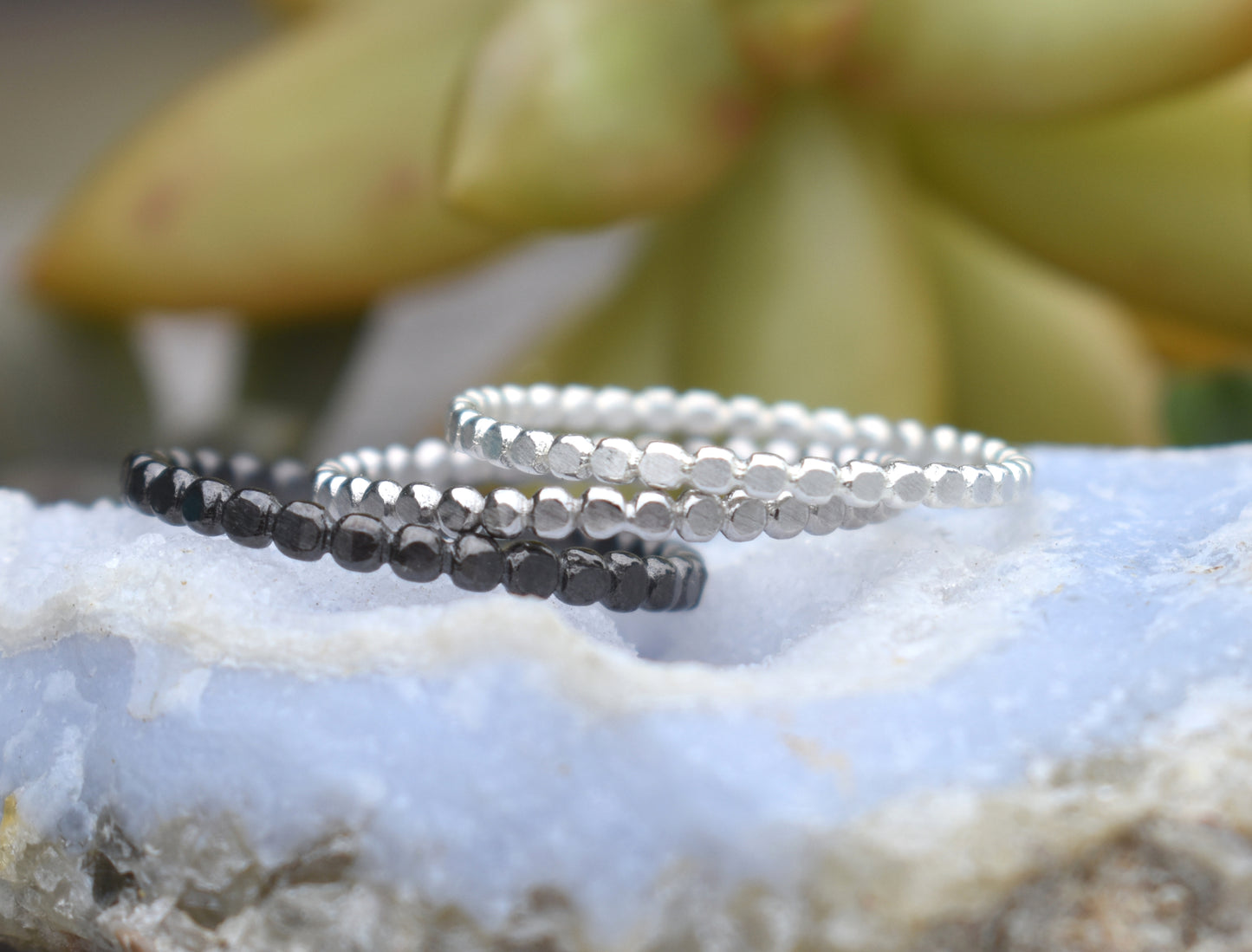 Silver Bead Ring- Flat Bead Ring, Boho Ring- Sterling Silver