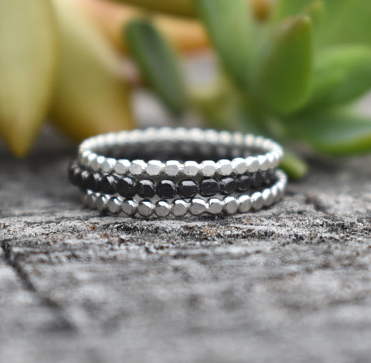 Silver Bead Ring- Flat Bead Ring, Boho Ring- Sterling Silver