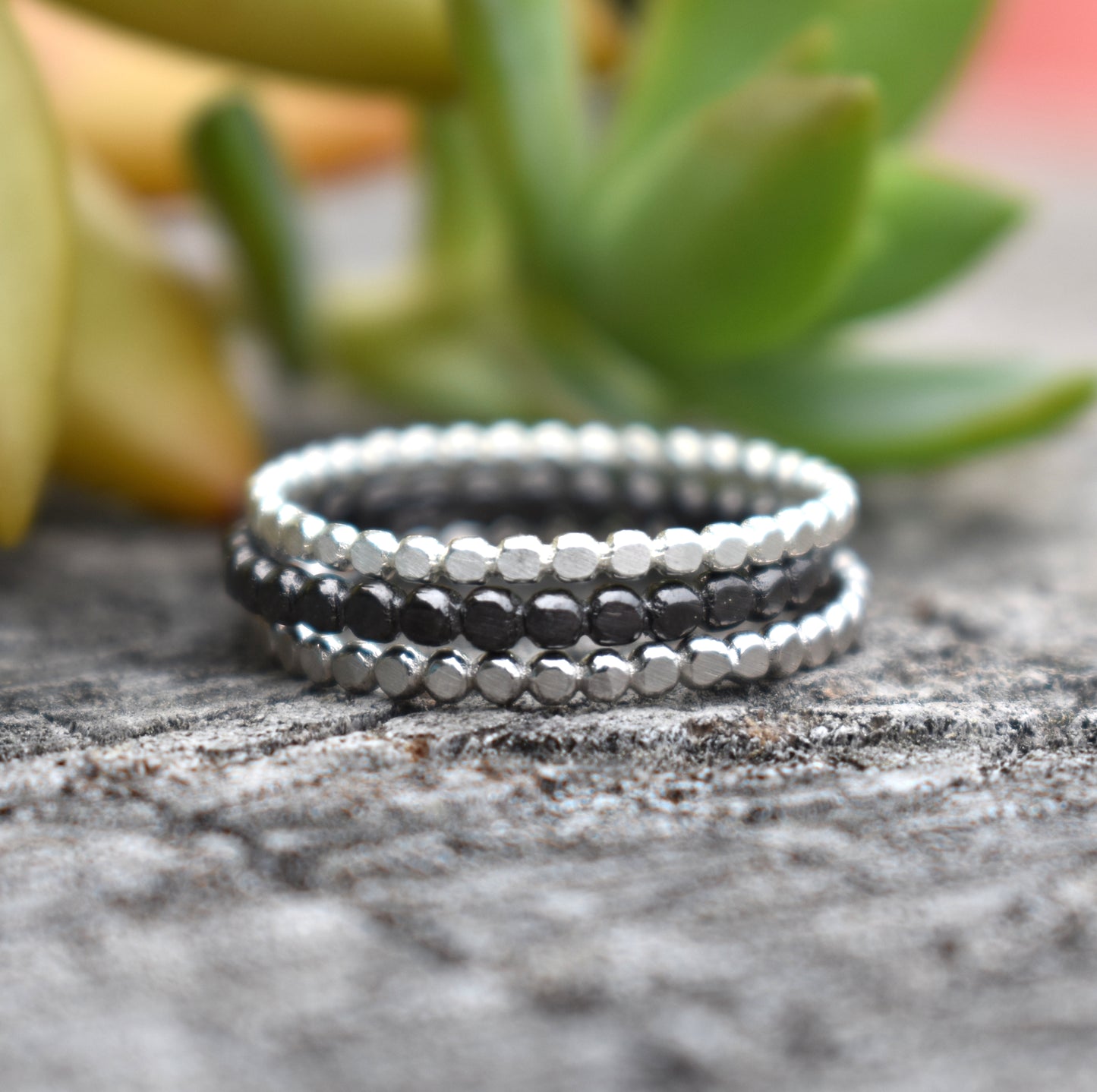 Silver Bead Ring- Flat Bead Ring, Boho Ring- Sterling Silver