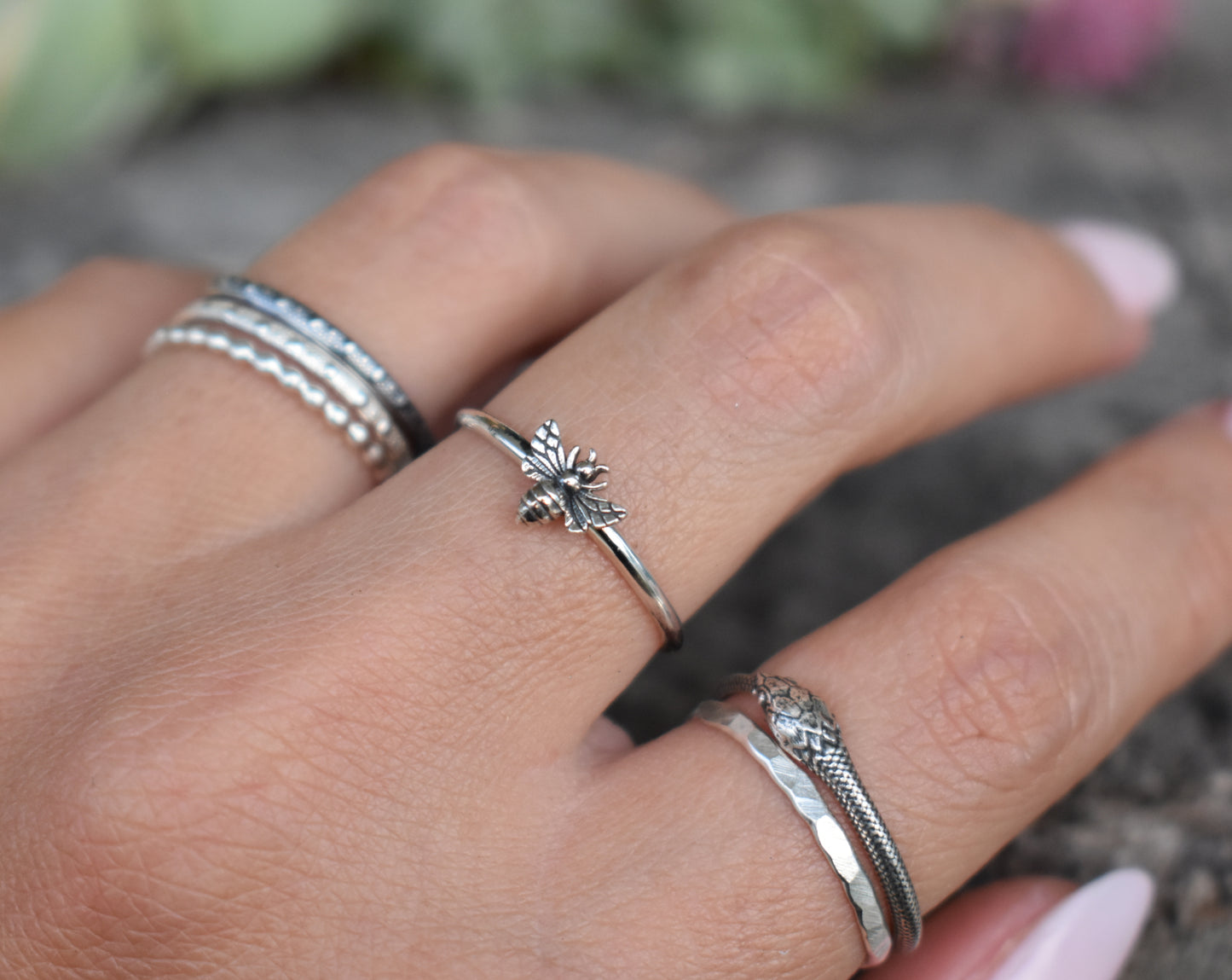 Bee Ring- Silver Rings, Midi Rings, Honeybee Ring, Bee Jewelry-Sterling Silver