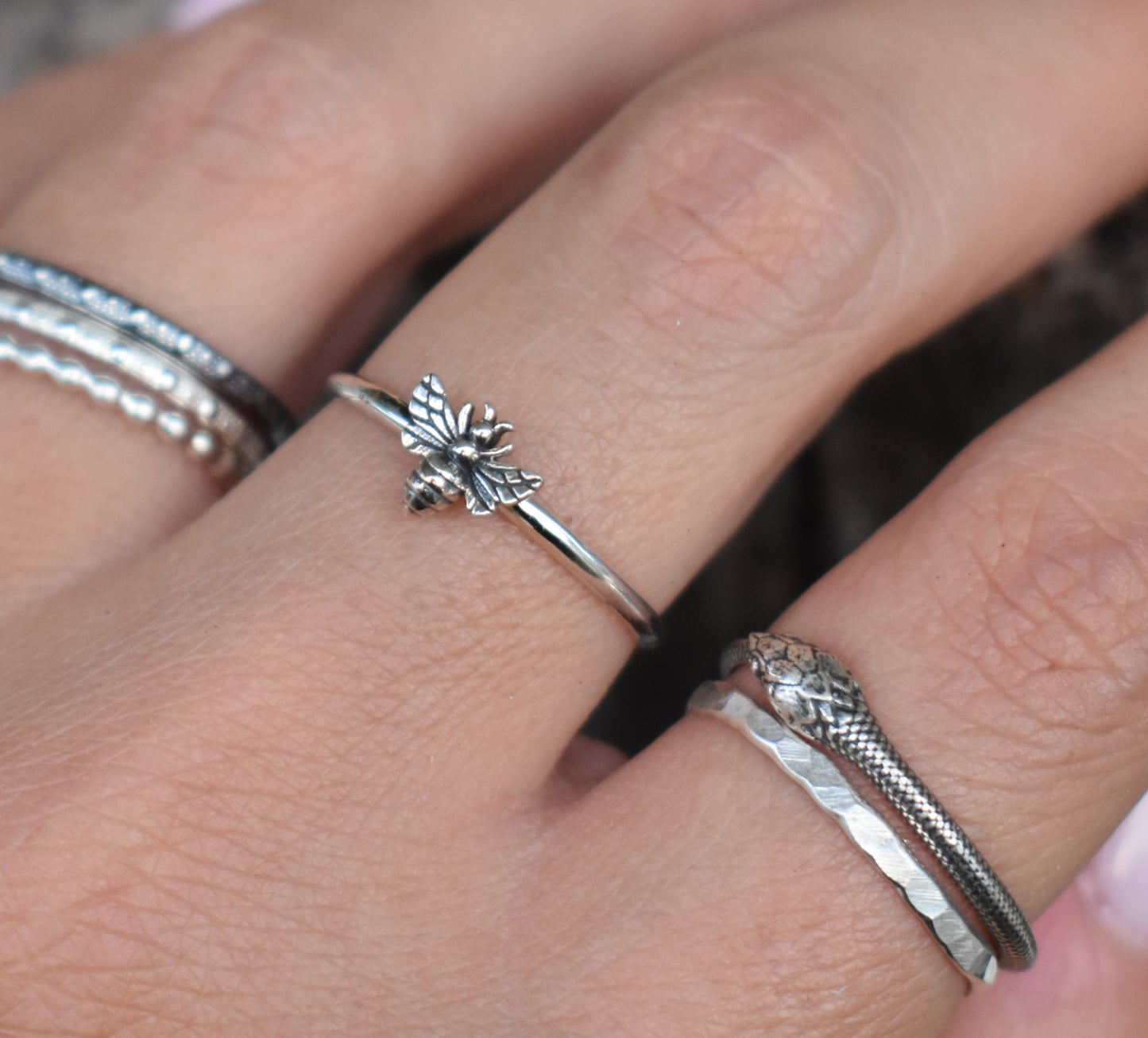 Bee Ring- Silver Rings, Midi Rings, Honeybee Ring, Bee Jewelry-Sterling Silver