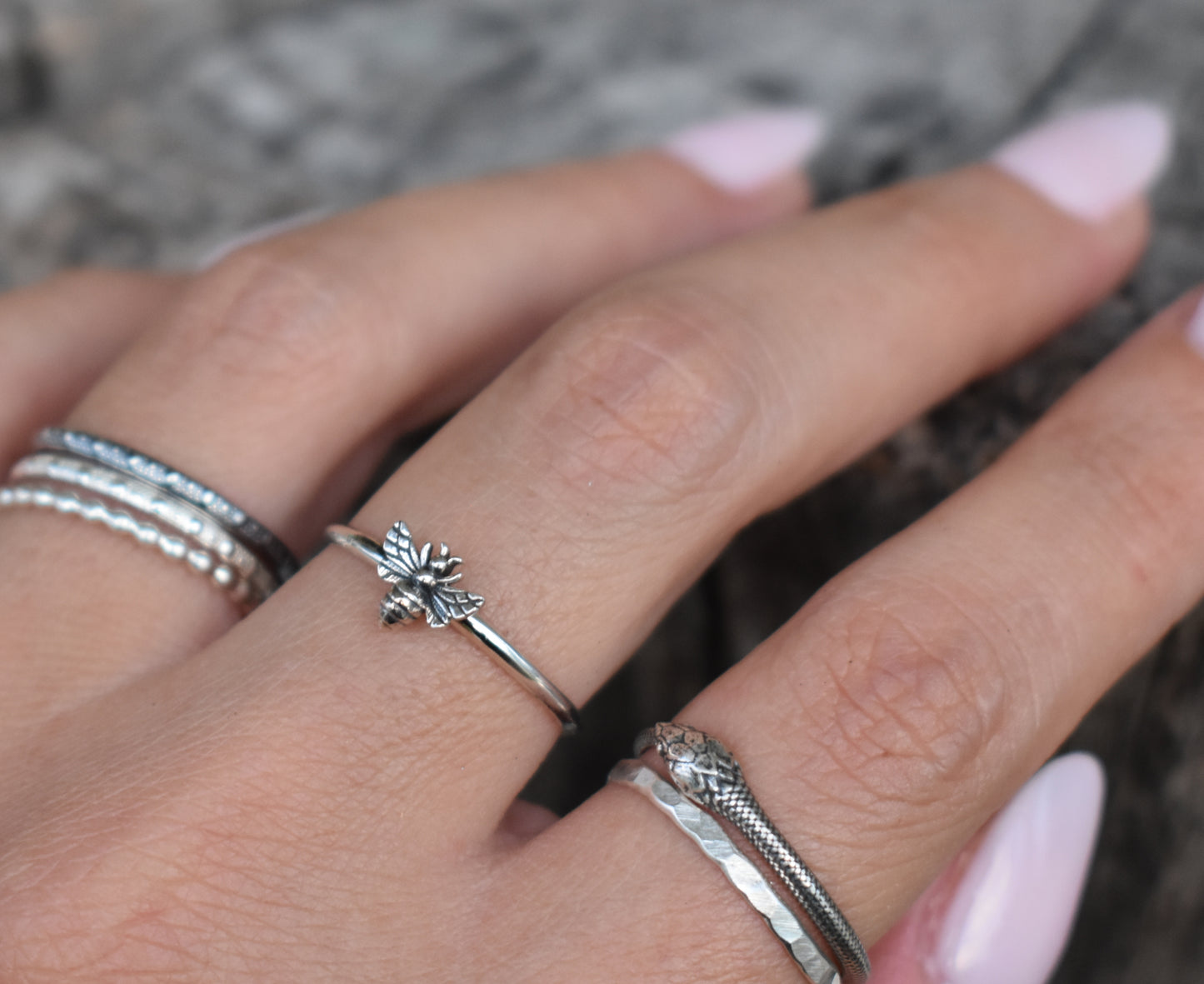 Bee Ring- Silver Rings, Midi Rings, Honeybee Ring, Bee Jewelry-Sterling Silver