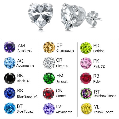Heart Birthstone Stud Earrings -Sterling Silver, Valentine's Day, Mother's Day- Garnet, Ruby, Onyx