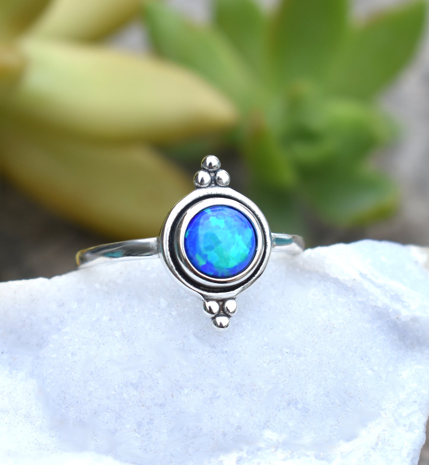 Blue Opal Engagement Ring- Opal Ring, October Birthstone- Sterling Silver