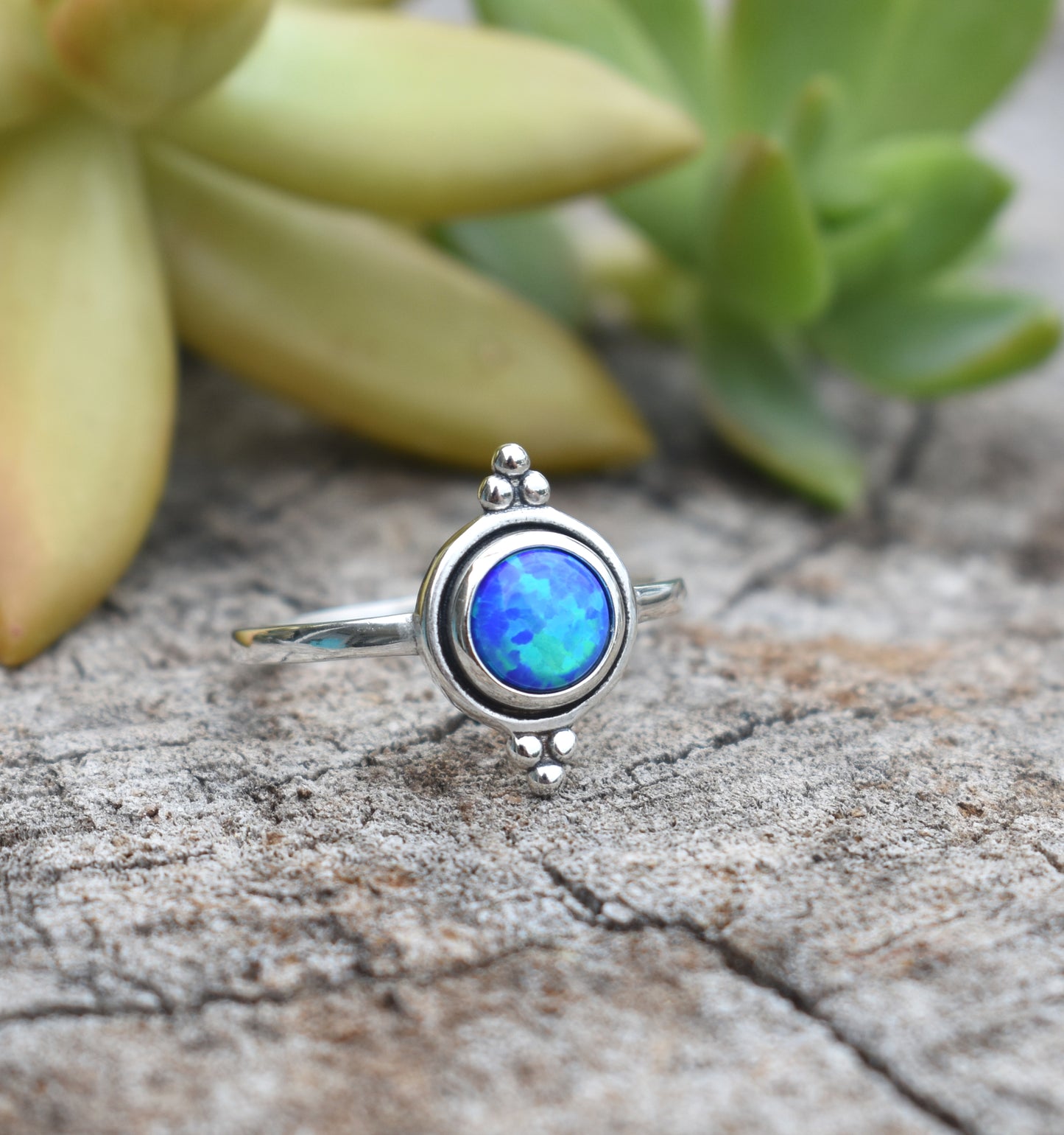 Blue Opal Engagement Ring- Opal Ring, October Birthstone- Sterling Silver