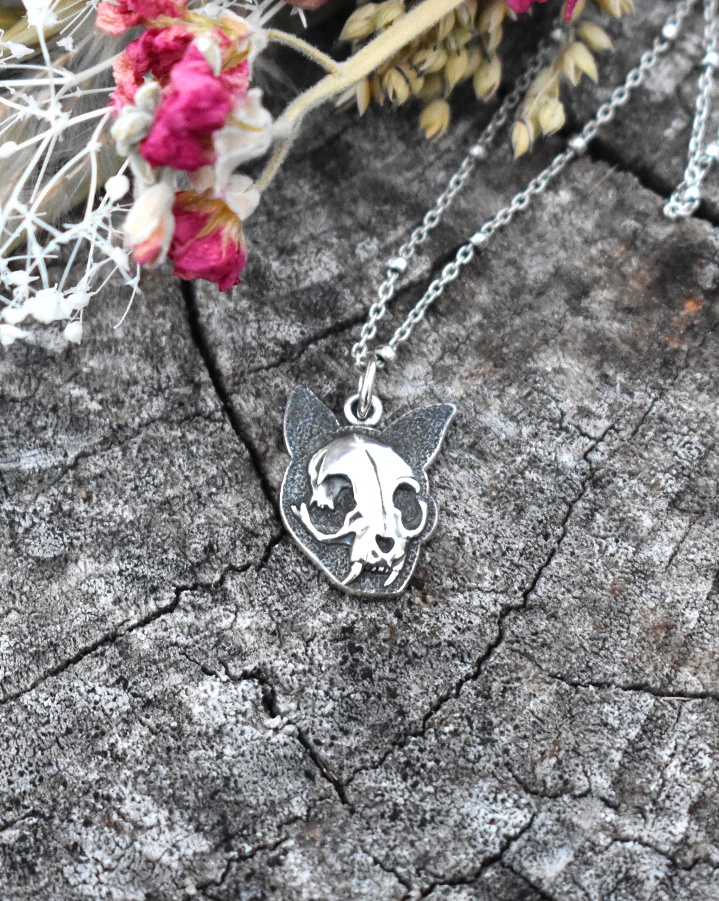 Kitty Skull Necklace-Sterling Silver, Cat Lovers-Cat Familiars
