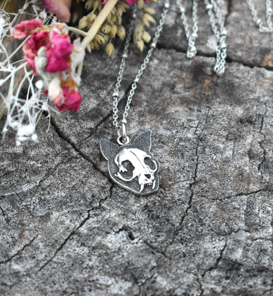 Kitty Skull Necklace-Sterling Silver, Cat Lovers-Cat Familiars