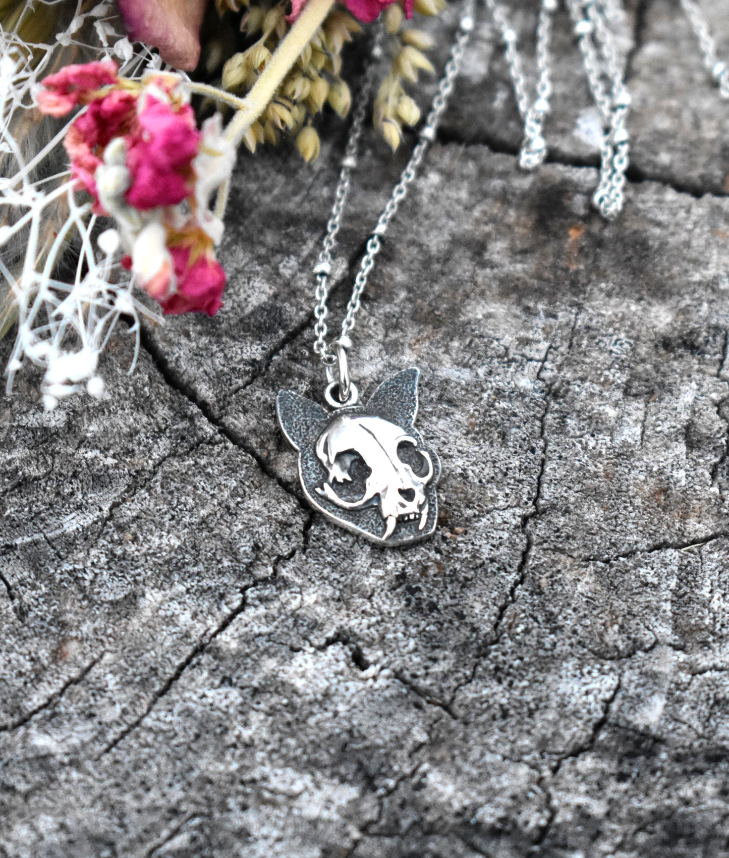 Kitty Skull Necklace-Sterling Silver, Cat Lovers-Cat Familiars