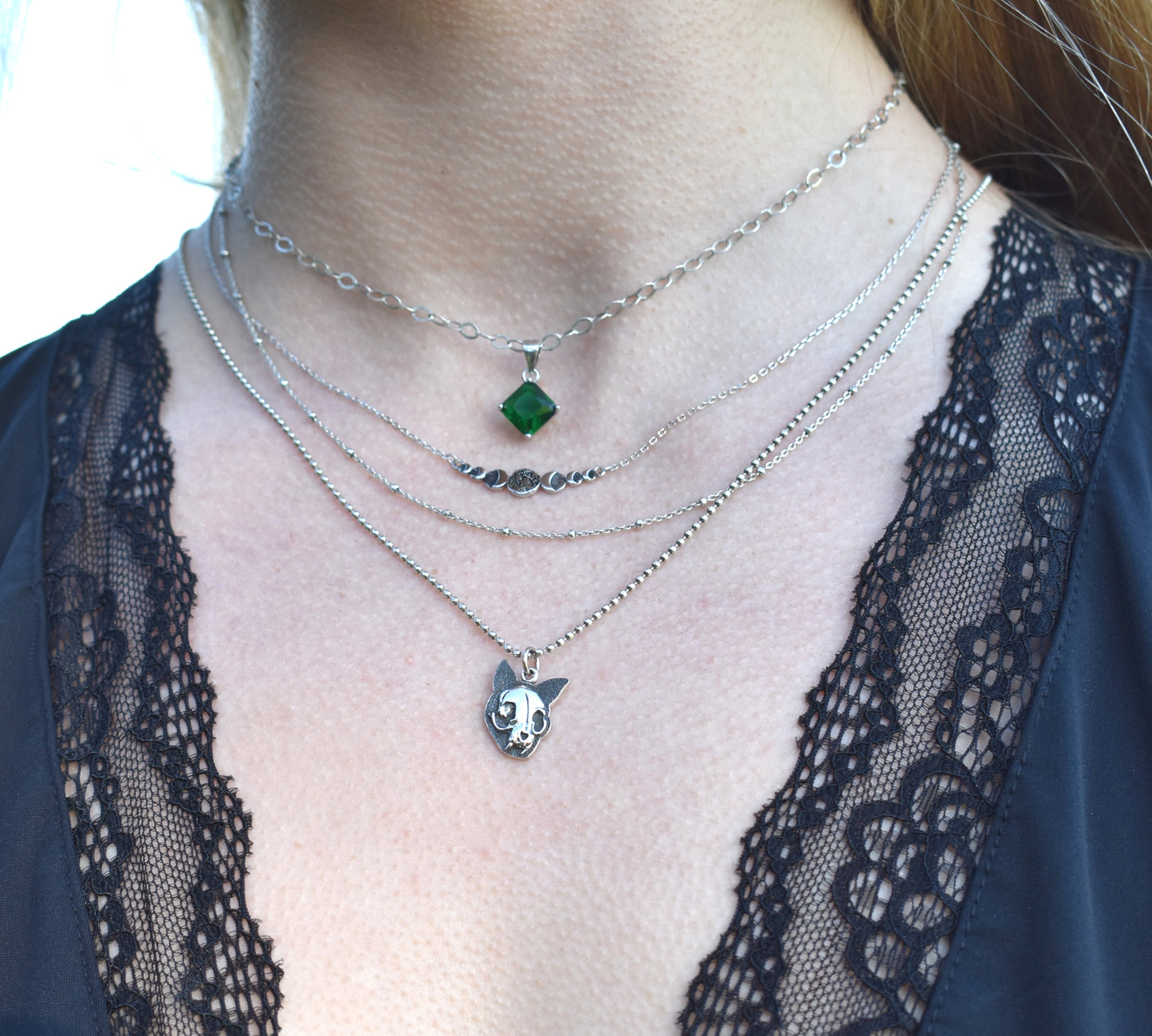 Kitty Skull Necklace-Sterling Silver, Cat Lovers-Cat Familiars
