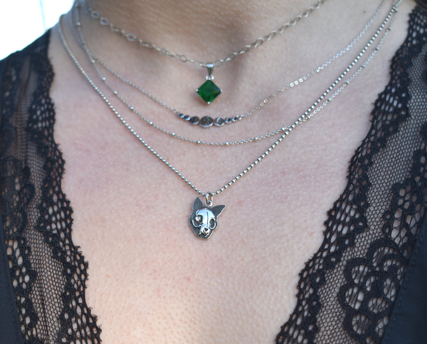 Kitty Skull Necklace-Sterling Silver, Cat Lovers-Cat Familiars