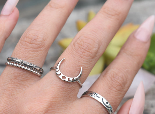 Moon Phase Ring-Crescent Moon Ring, Silver Moon Ring, Luna Ring-Sterling Silver Ring