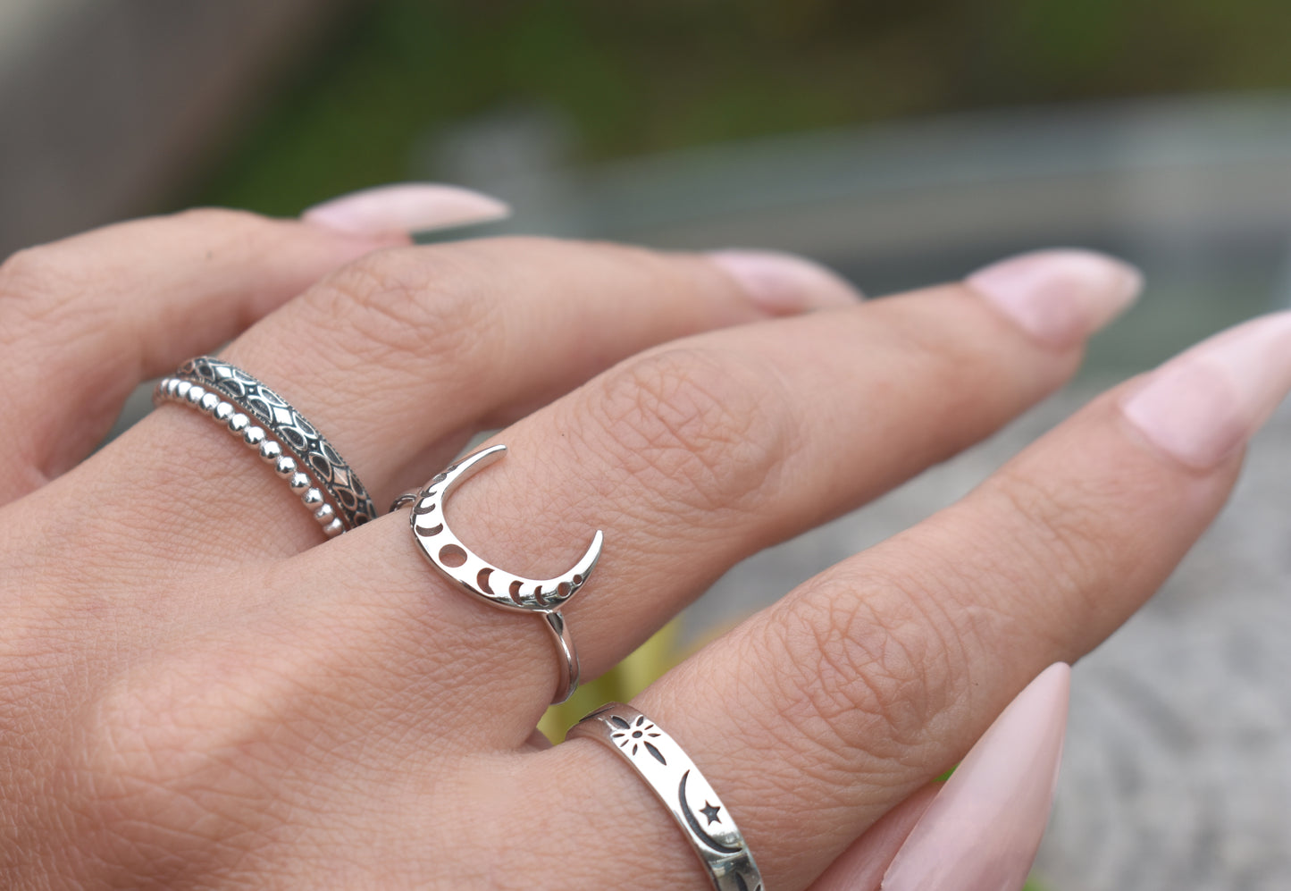 Moon Phase Ring-Crescent Moon Ring, Silver Moon Ring, Luna Ring-Sterling Silver Ring
