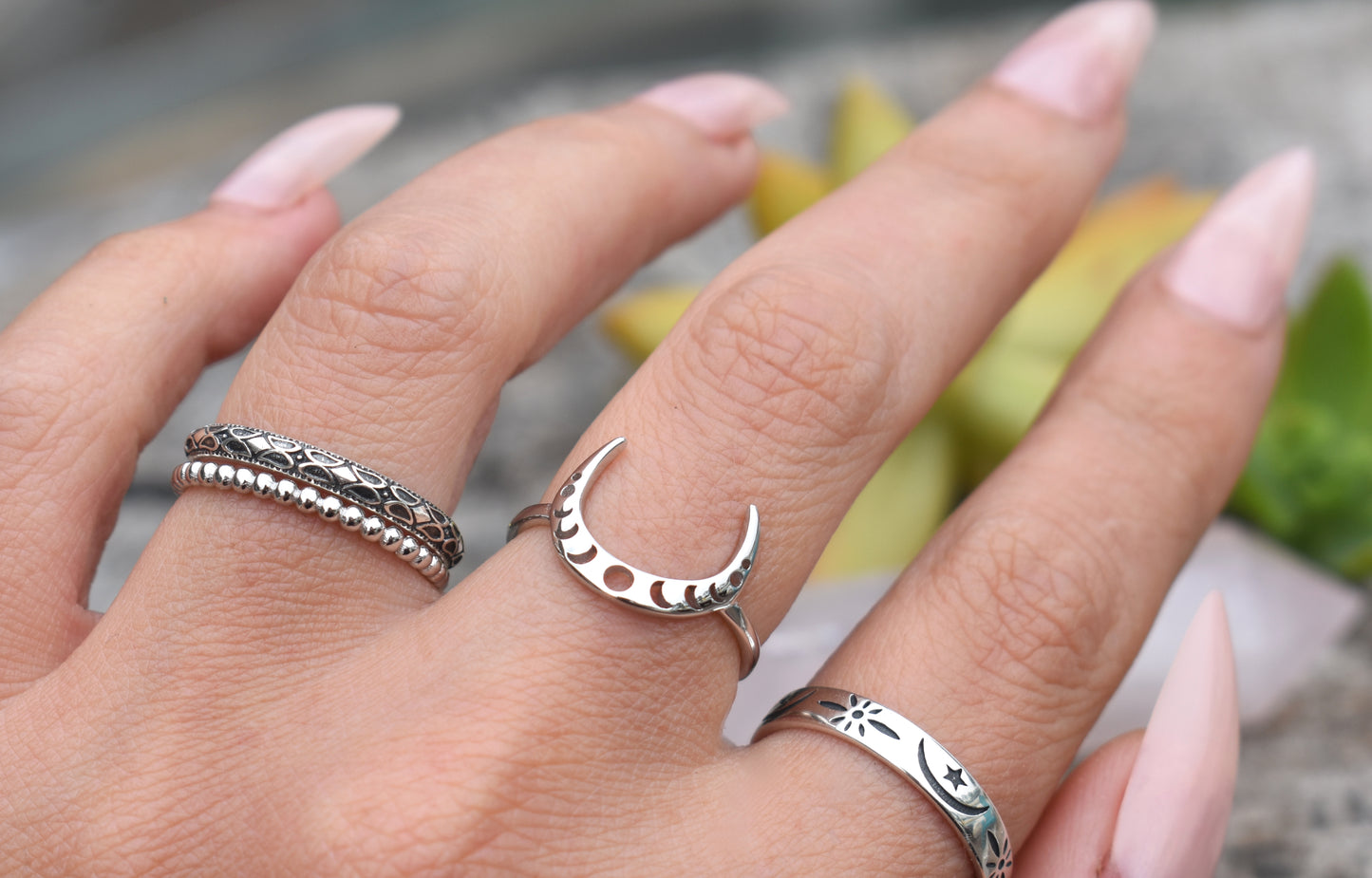 Moon Phase Ring-Crescent Moon Ring, Silver Moon Ring, Luna Ring-Sterling Silver Ring