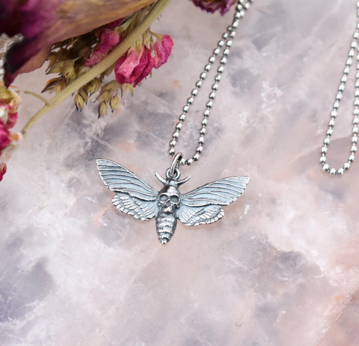 Death Head Moth Necklace-Hawkmoth Necklace- Sterling Silver Moth Necklace