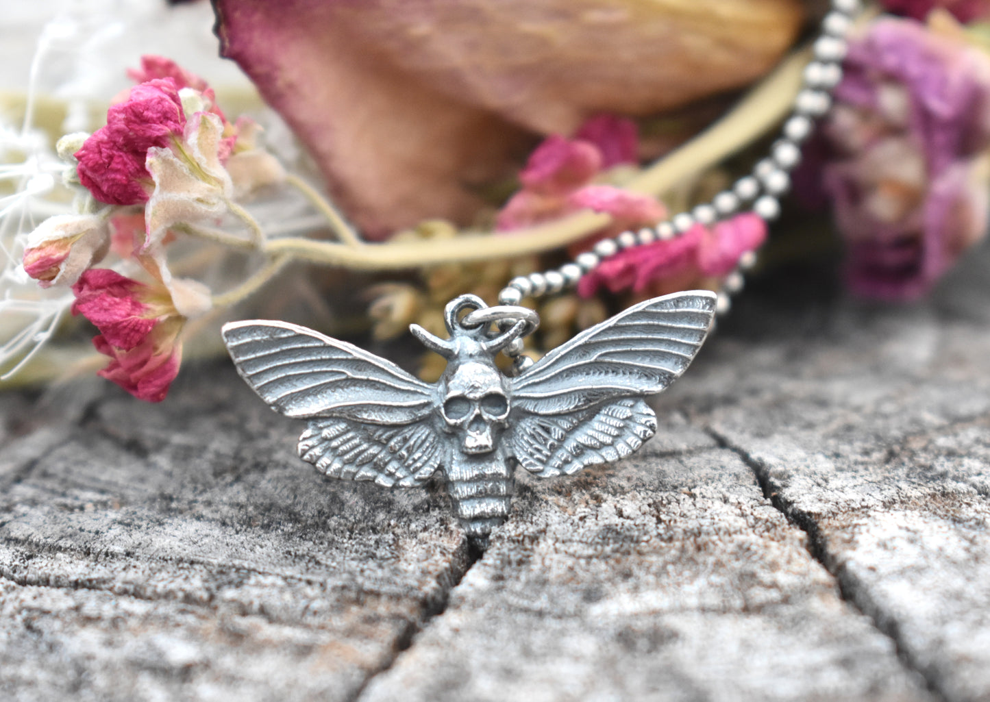 Death Head Moth Necklace-Hawkmoth Necklace- Sterling Silver Moth Necklace