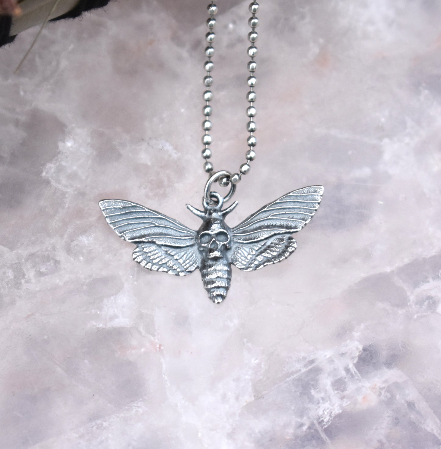 Death Head Moth Necklace-Hawkmoth Necklace- Sterling Silver Moth Necklace