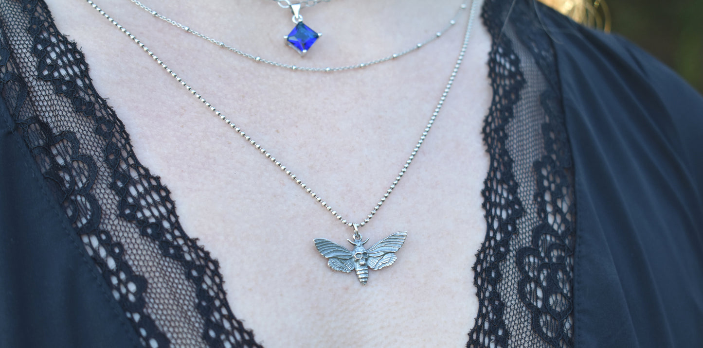 Death Head Moth Necklace-Hawkmoth Necklace- Sterling Silver Moth Necklace