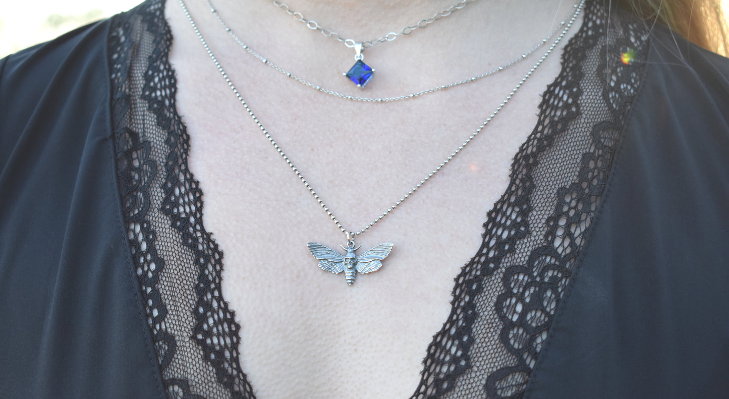 Death Head Moth Necklace-Hawkmoth Necklace- Sterling Silver Moth Necklace