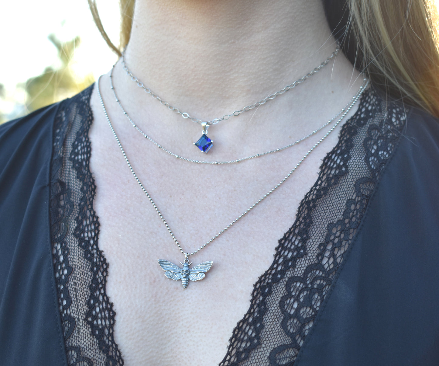 Death Head Moth Necklace-Hawkmoth Necklace- Sterling Silver Moth Necklace
