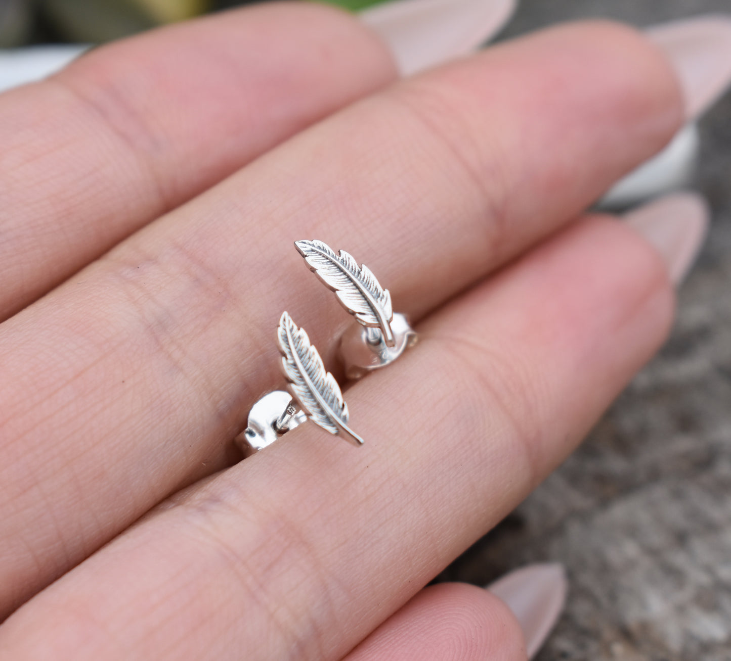 Feather Earrings- Feather Studs, Feather Jewelry-Sterling Silver Feather Earrings