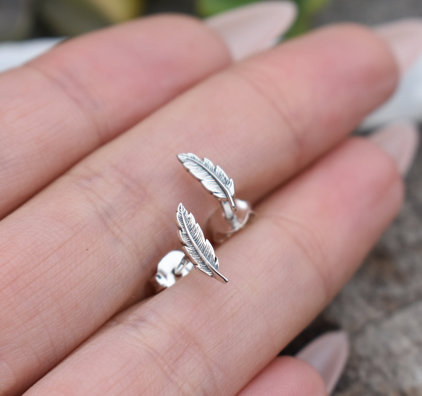 Feather Earrings- Feather Studs, Feather Jewelry-Sterling Silver Feather Earrings