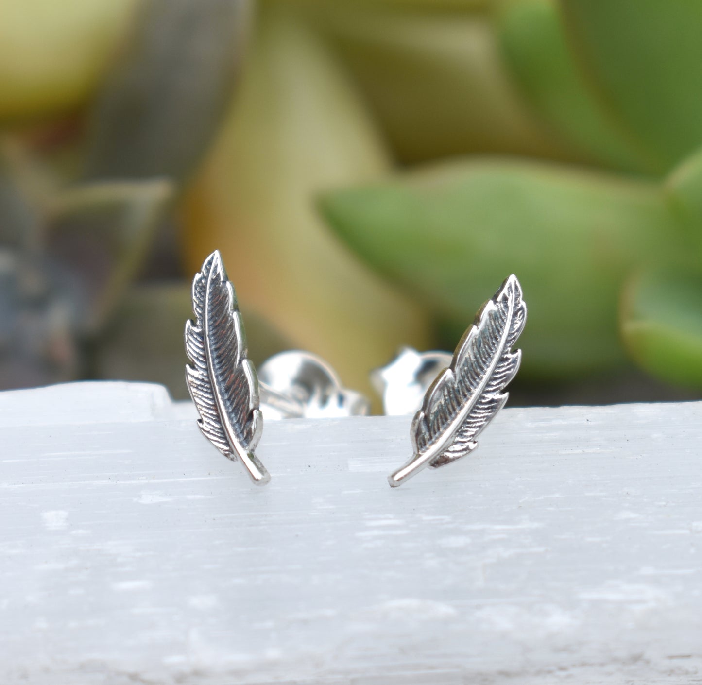 Feather Earrings- Feather Studs, Feather Jewelry-Sterling Silver Feather Earrings