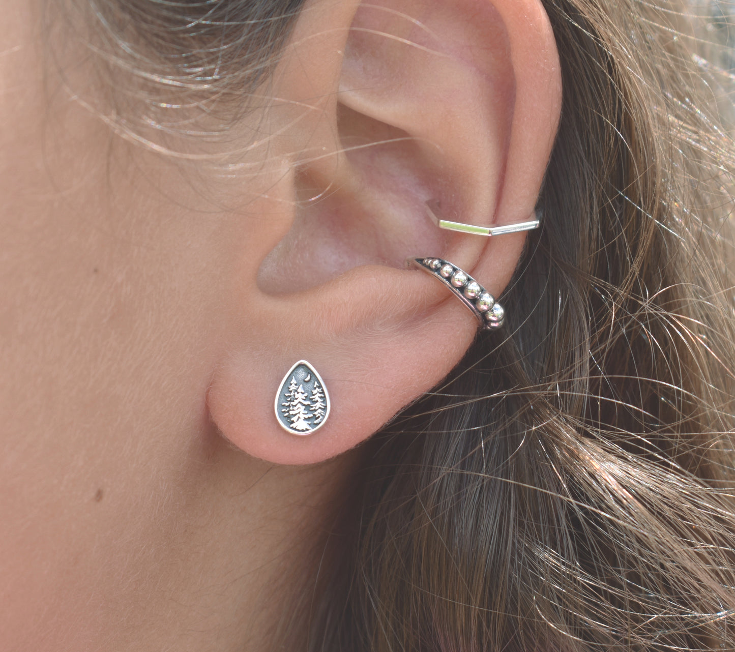 Forest Dweller Earrings-Tree Studs, Mountain Earrings-Sterling Silver Teardrop