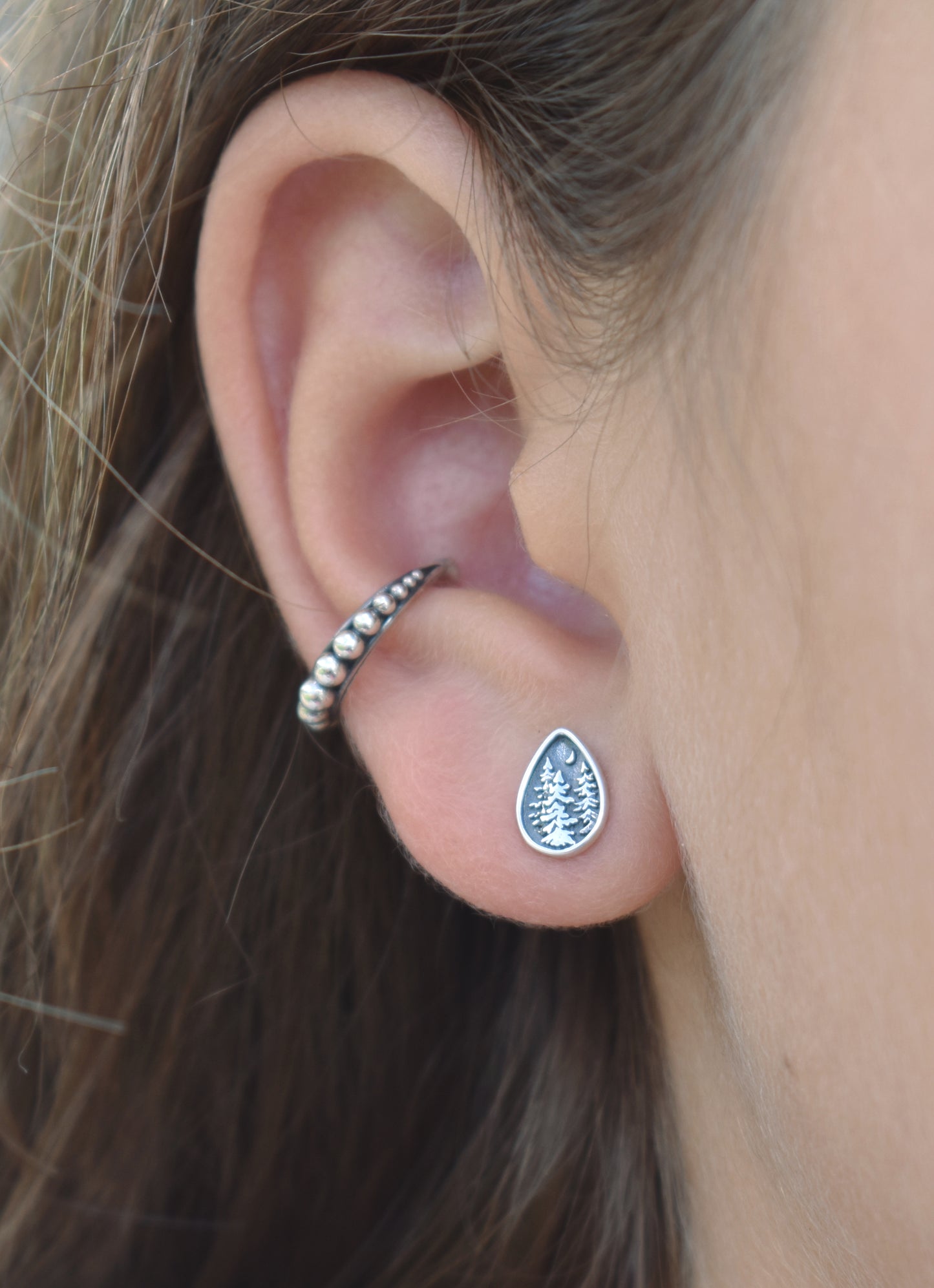 Forest Dweller Earrings-Tree Studs, Mountain Earrings-Sterling Silver Teardrop