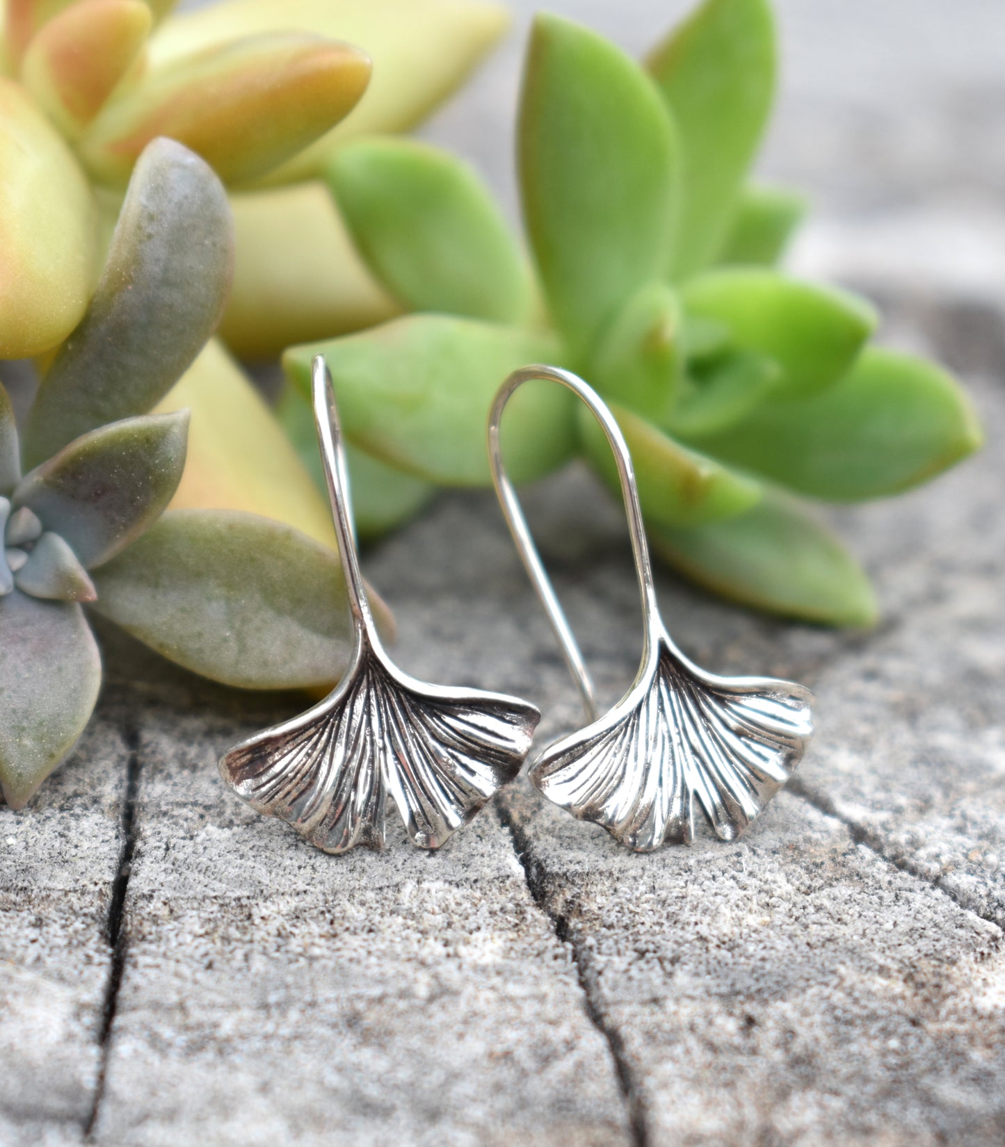 Gingko Earrings- Ginkgo Biloba, Ginkgo Jewelry, Maidenhair Tree- Silver Earrings