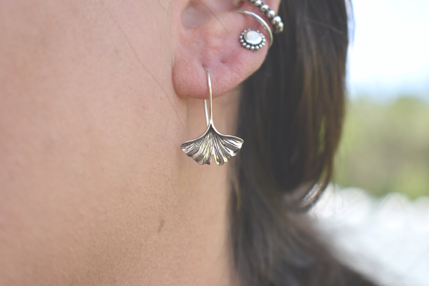 Gingko Earrings- Ginkgo Biloba, Ginkgo Jewelry, Maidenhair Tree- Silver Earrings